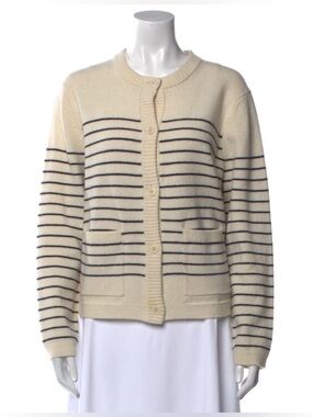 Alex Mill Marino Wool Cardigan Sweater Cream w/Navy Stripes Size M